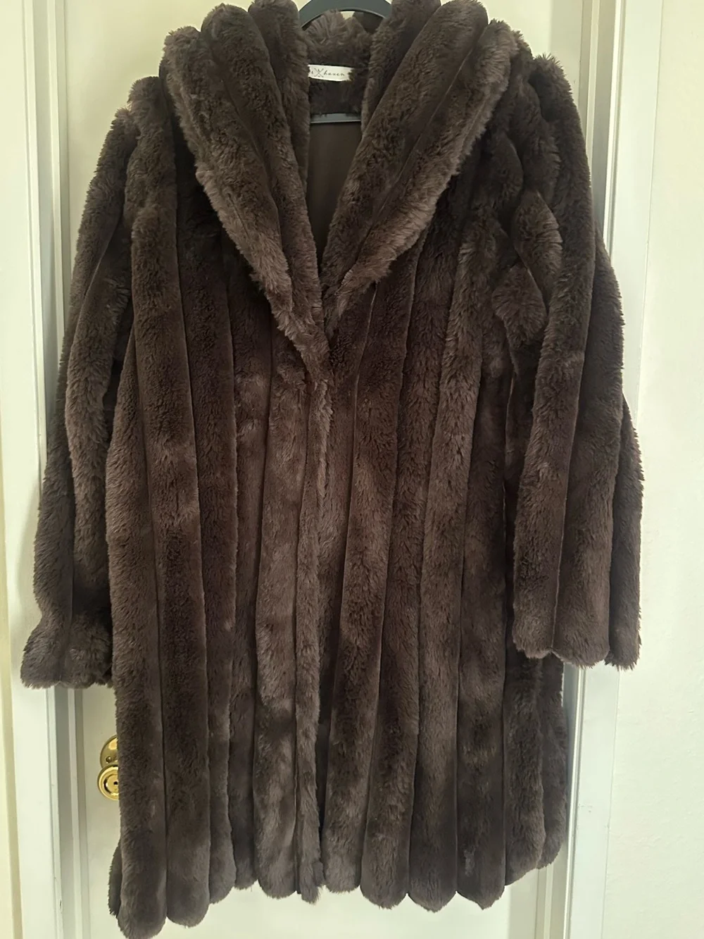 Plush Faux Fur Trench Coat - Dark Brown